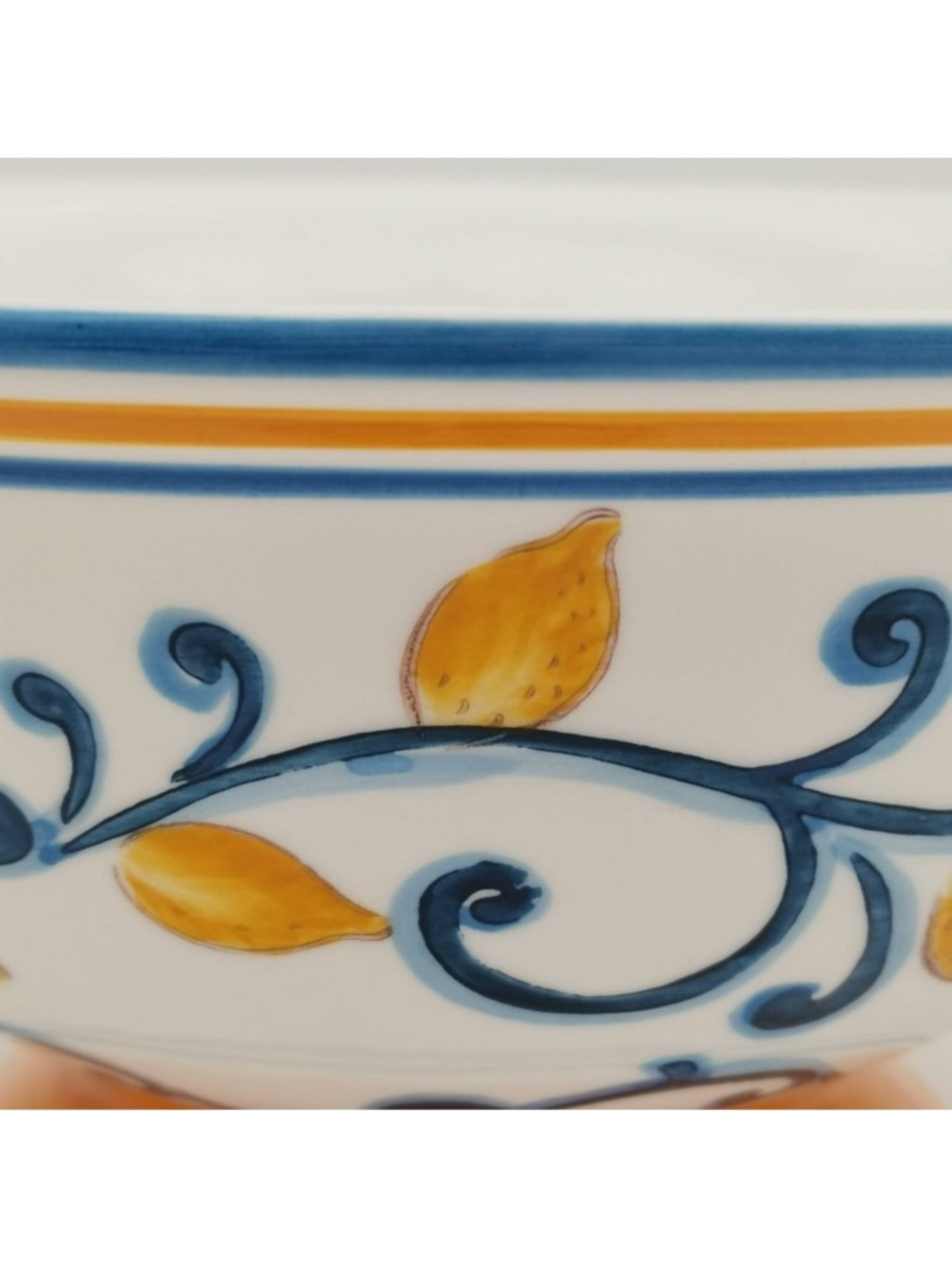 NEW! Muchoise - Ceramic Decorative Bowl Hand-Painted, White/Blue/Yellow, 10” - Picture 4 of 6